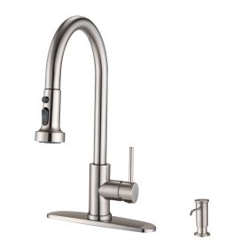 Stainless Steel Pull Down Kitchen Faucet with Soap Dispenser Brushed Nickel