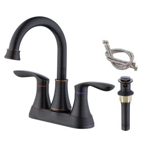 2-Handle 4-Inch Oil Rubbed Bronze Bathroom Faucet, Bathroom Vanity Sink Faucets with Pop-up Drain and Supply Hoses